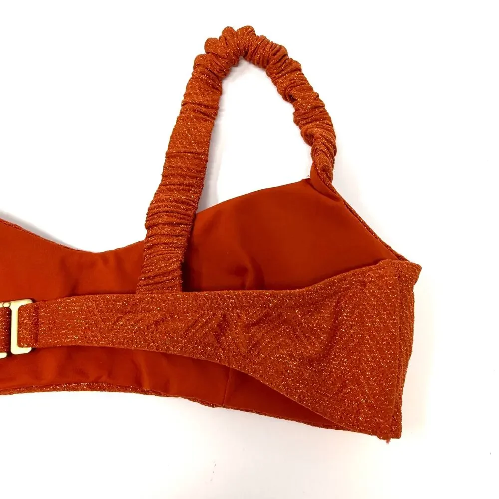 L*SPACE Lloyd Ruched Strap Bikini Top In Shimmer Orange Size Small New
